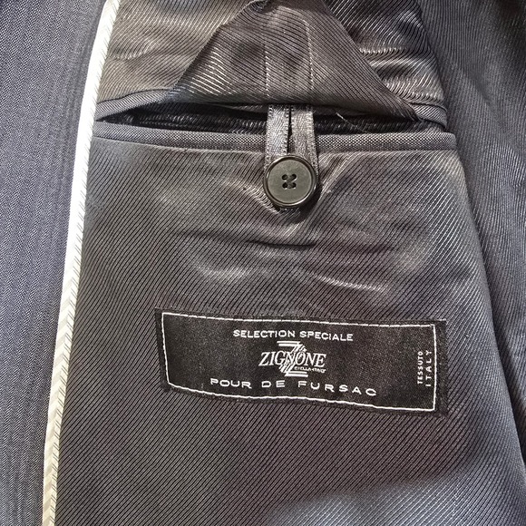 DE FURSAC Zignone Collaboration Men's Blazer Suit Jacket Dark Gray Pinstripe - Picture 3 of 11